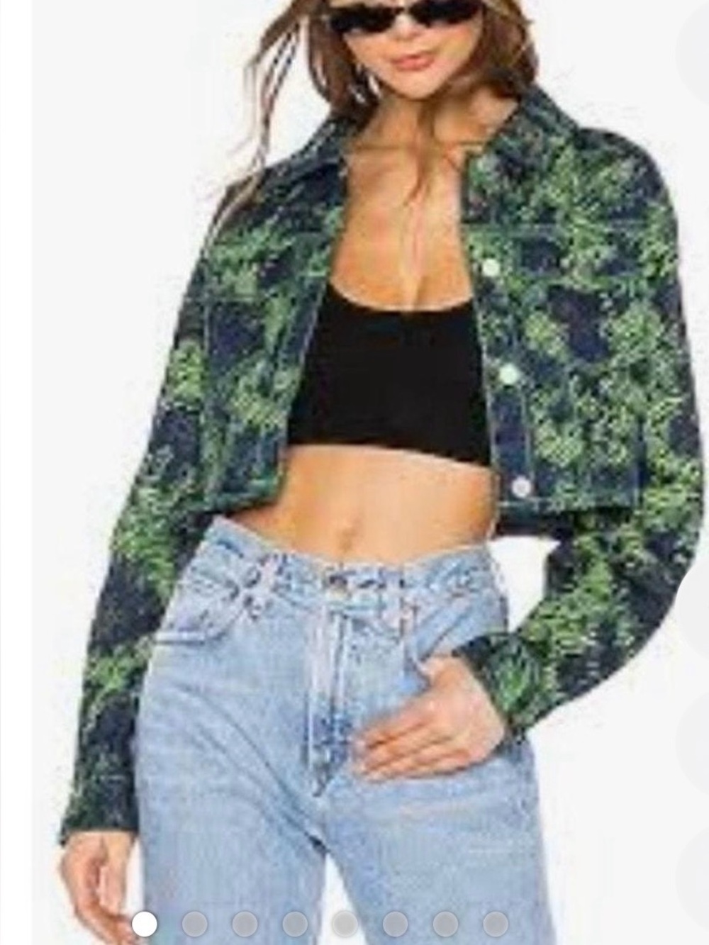 I.AM.GIA Sinead Cropped Denim Jacket Vibrant Green and Navy Blue Tiger Print XS